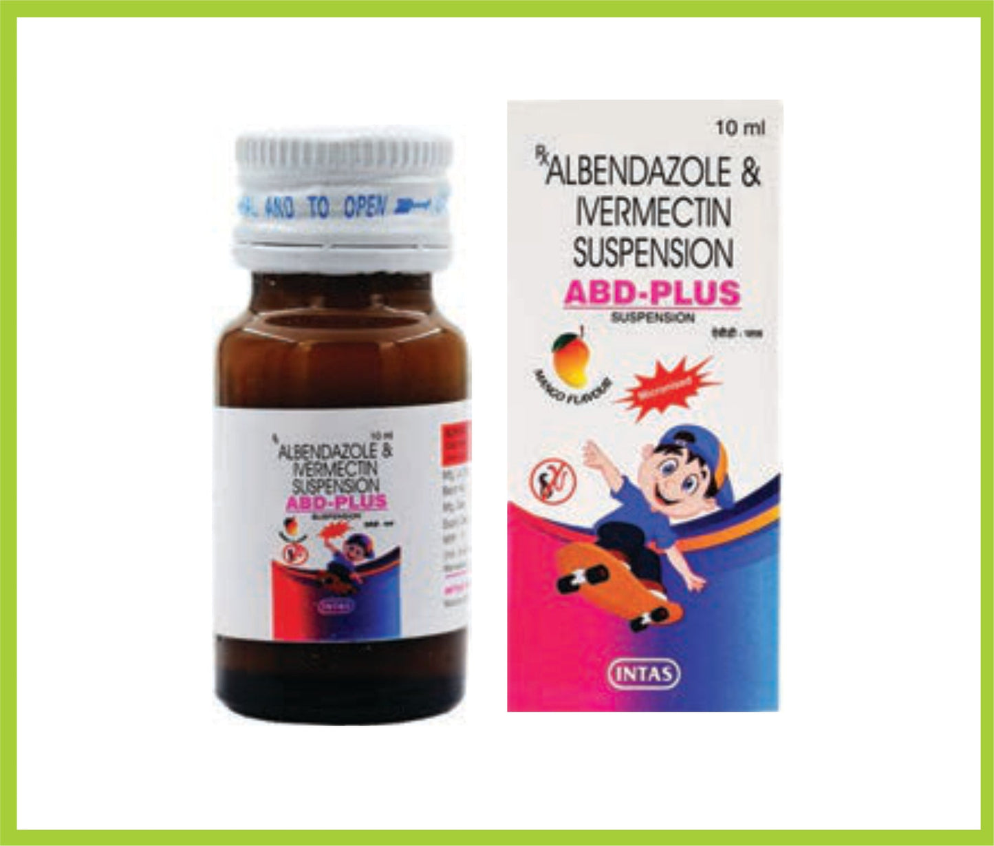 ABD PLUS SUS 10ML ( Each 5 ml contains : Albendazole IP 200mg + Ivermectin BP 3mg/5ml ) by Intas