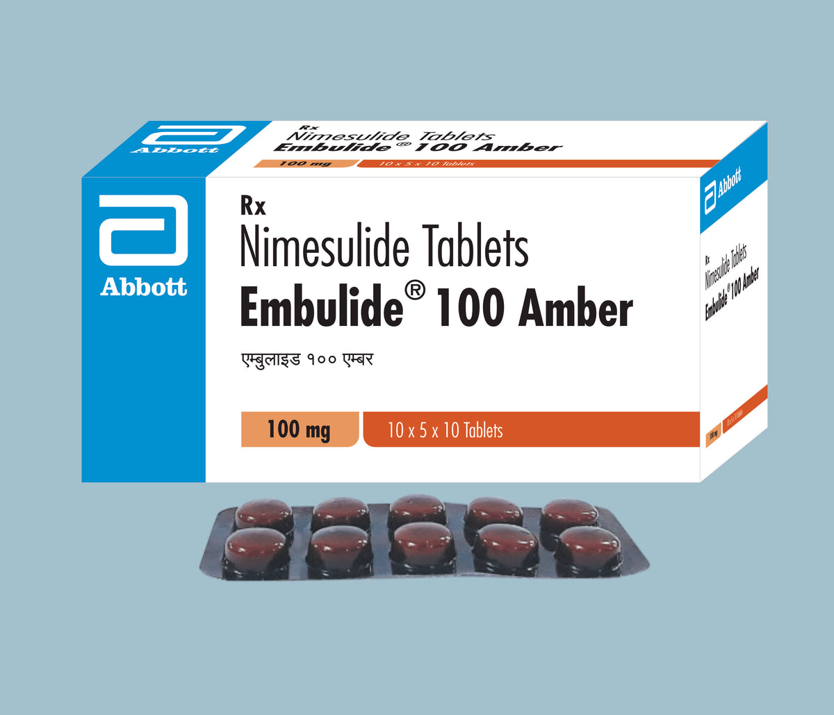 Embulide 100 Blue Tablets (50x50x10's) Nimesulide 100 mg Tab by Abbott