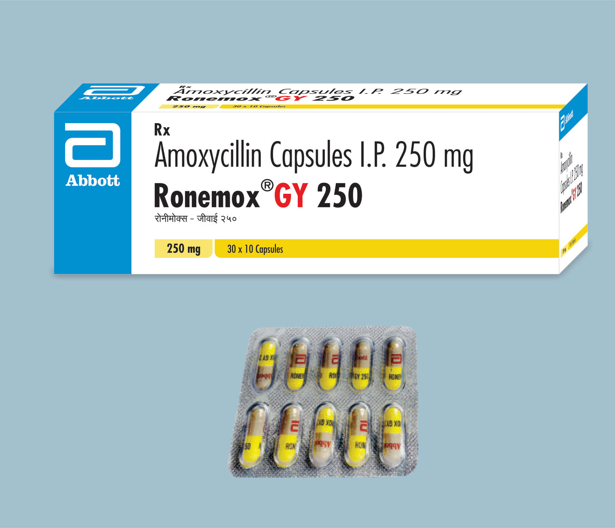 Ronemox GY 250 Capsules (50x30x10's) Amoxycillin 250 mg Cap by Abbott