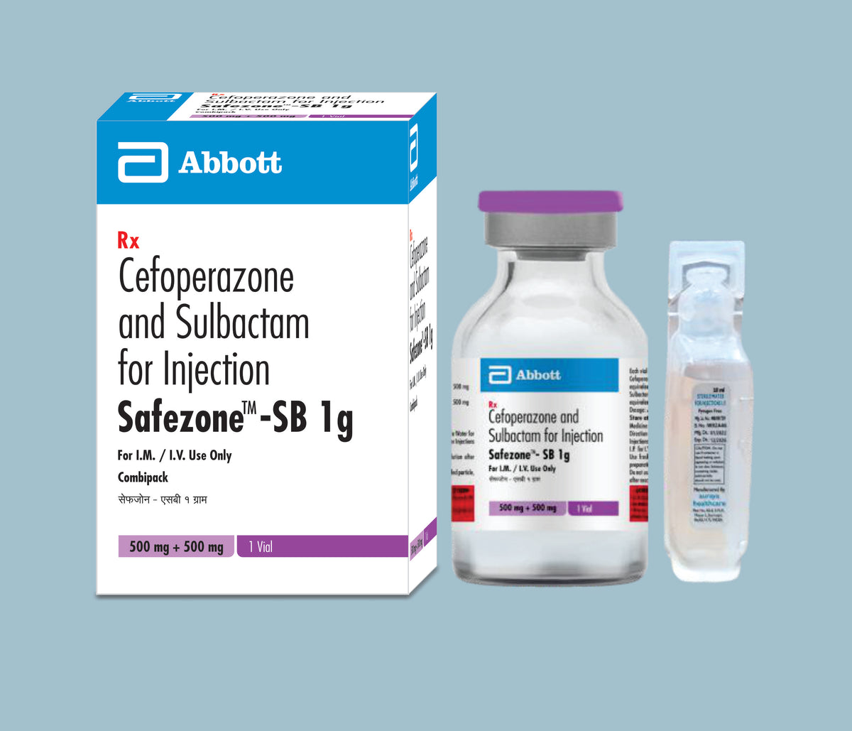 Safezone SB 1g Injection (18x20x1gm) Cefoperazone 500 mg, Sulbactam 500 mg Inj by Abbott
