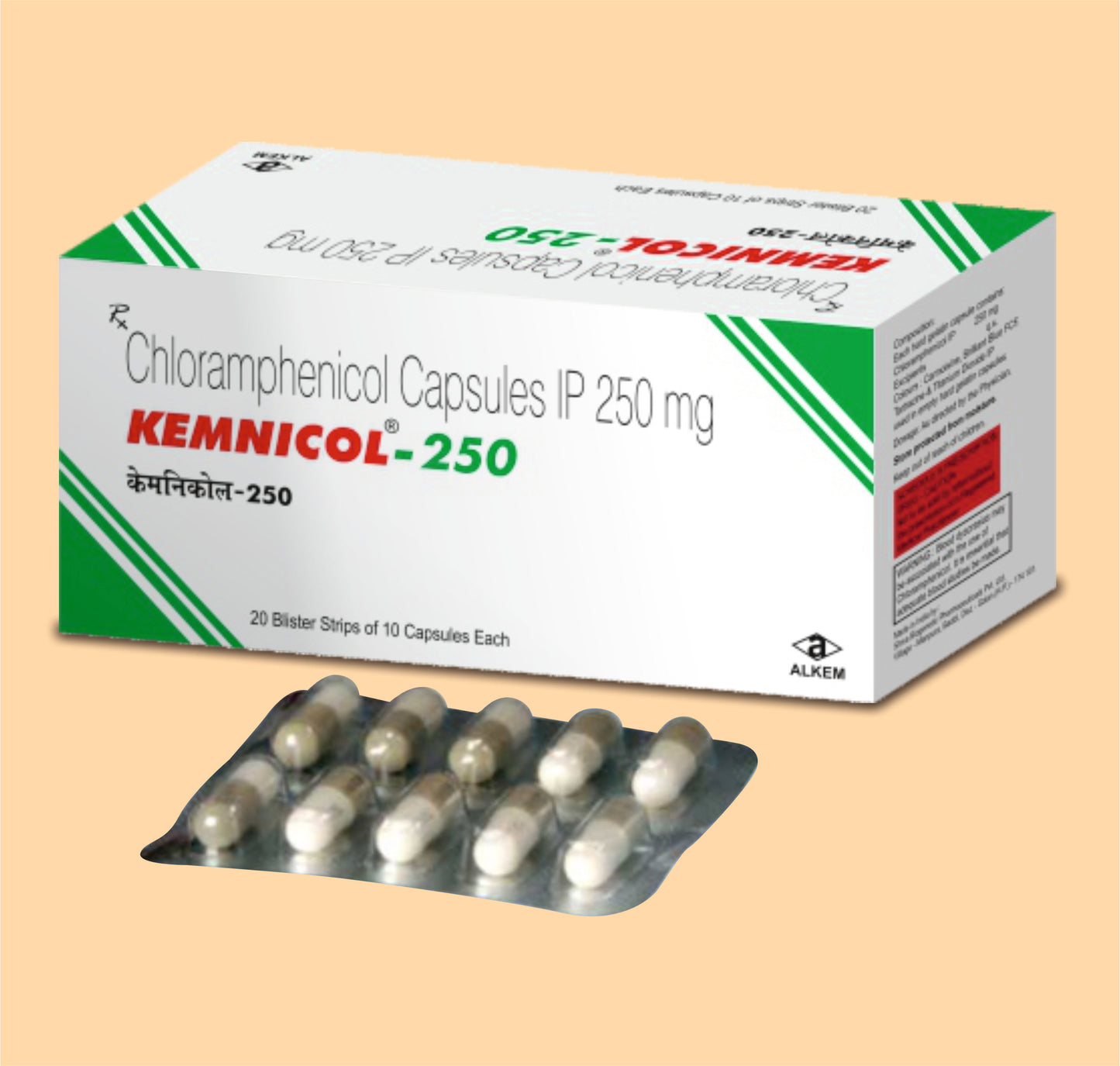 Kemnicol 250 Capsules (10'S) 10'SChloramphenicol 250 Mg by Alkem