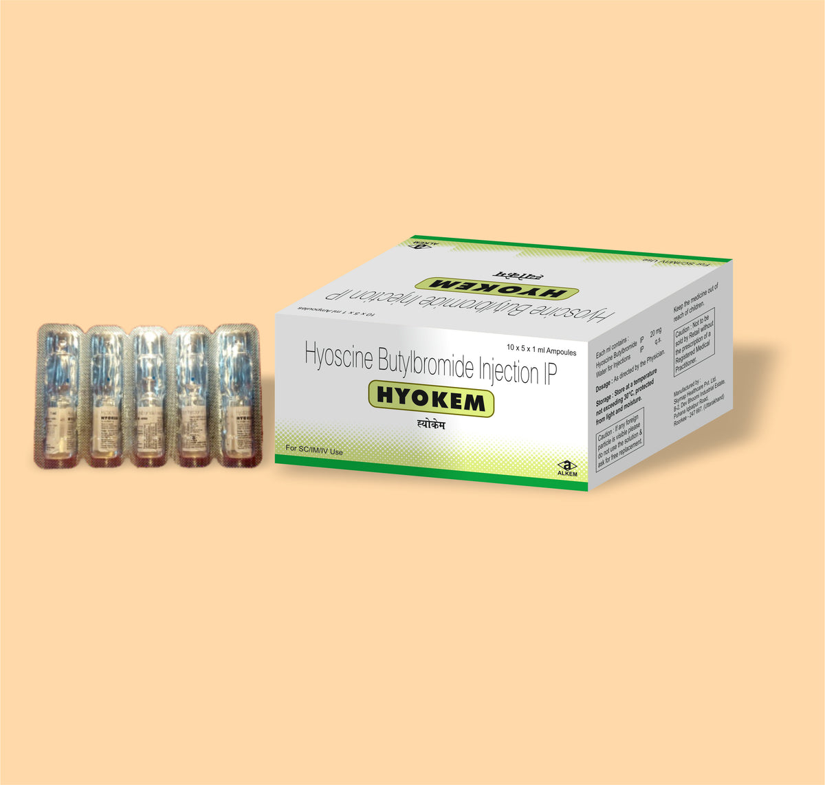 Hyokem (1Ml Ampoule) (1Ml) Hyoscine Butylbromide 20 Mg By Alkem