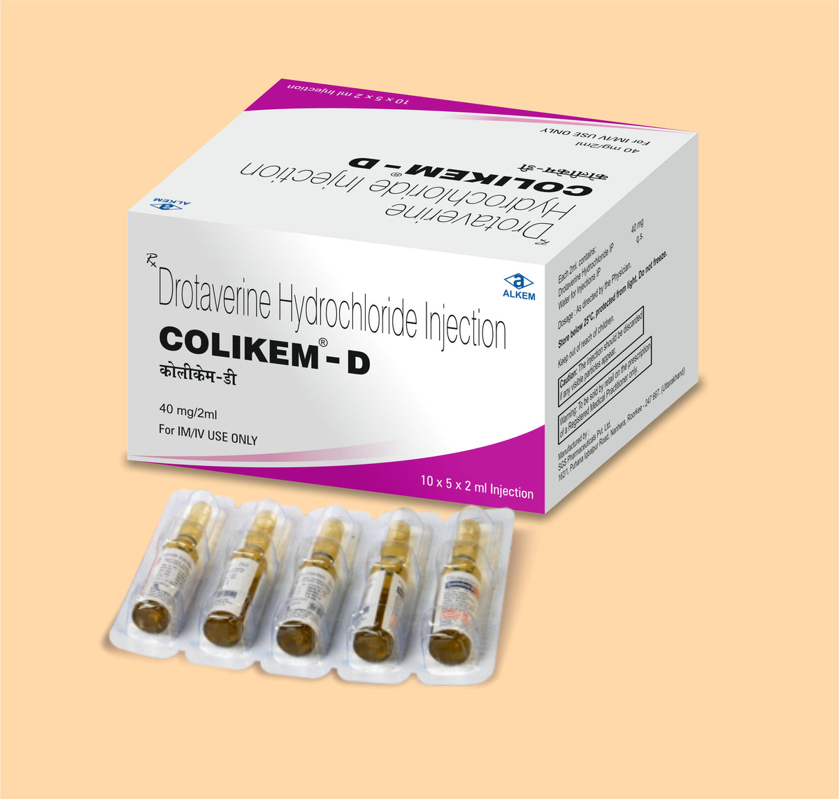 Colikem-D Injection (2Ml) Ampoules (2Ml) Drotaverine Hydrochloride 40 Mg By Alkem