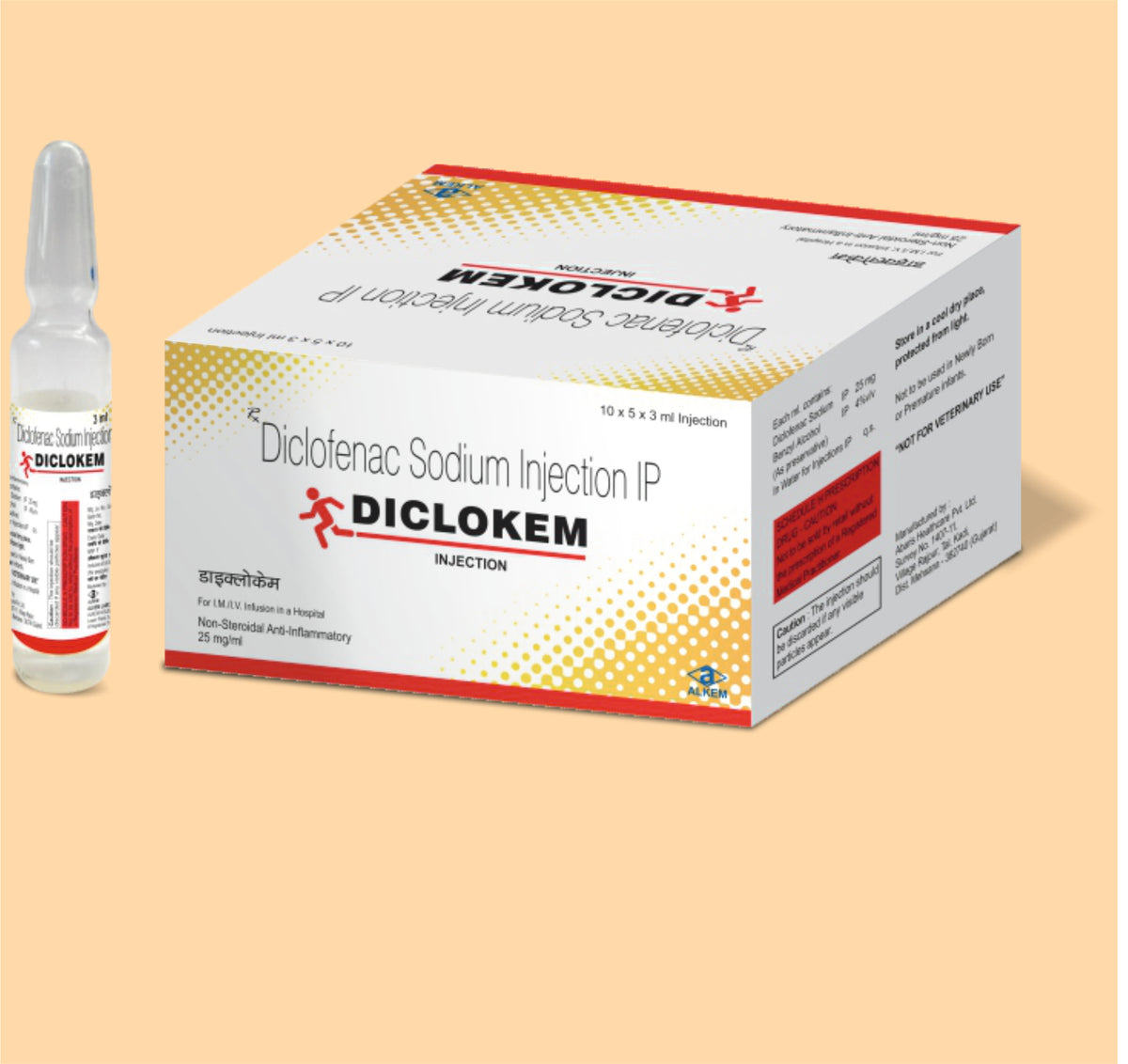 Diclokem Injection (3Ml) (3 Ml Amp) Diclofenac Sodium 25 Mg By Alkem