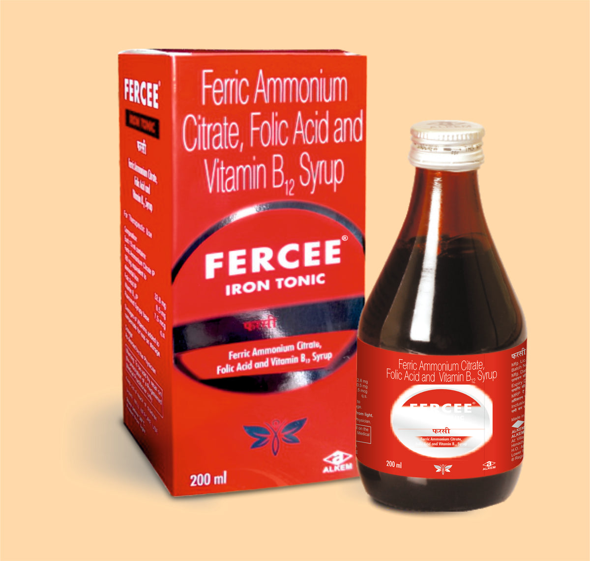 Fercee Syrup (200Ml) (200Ml) Ferric Ammonium Citrate 160 Mg + Folic Acid 0.5 Mg + Vitamin B12 7.5 Mcg By Alkem