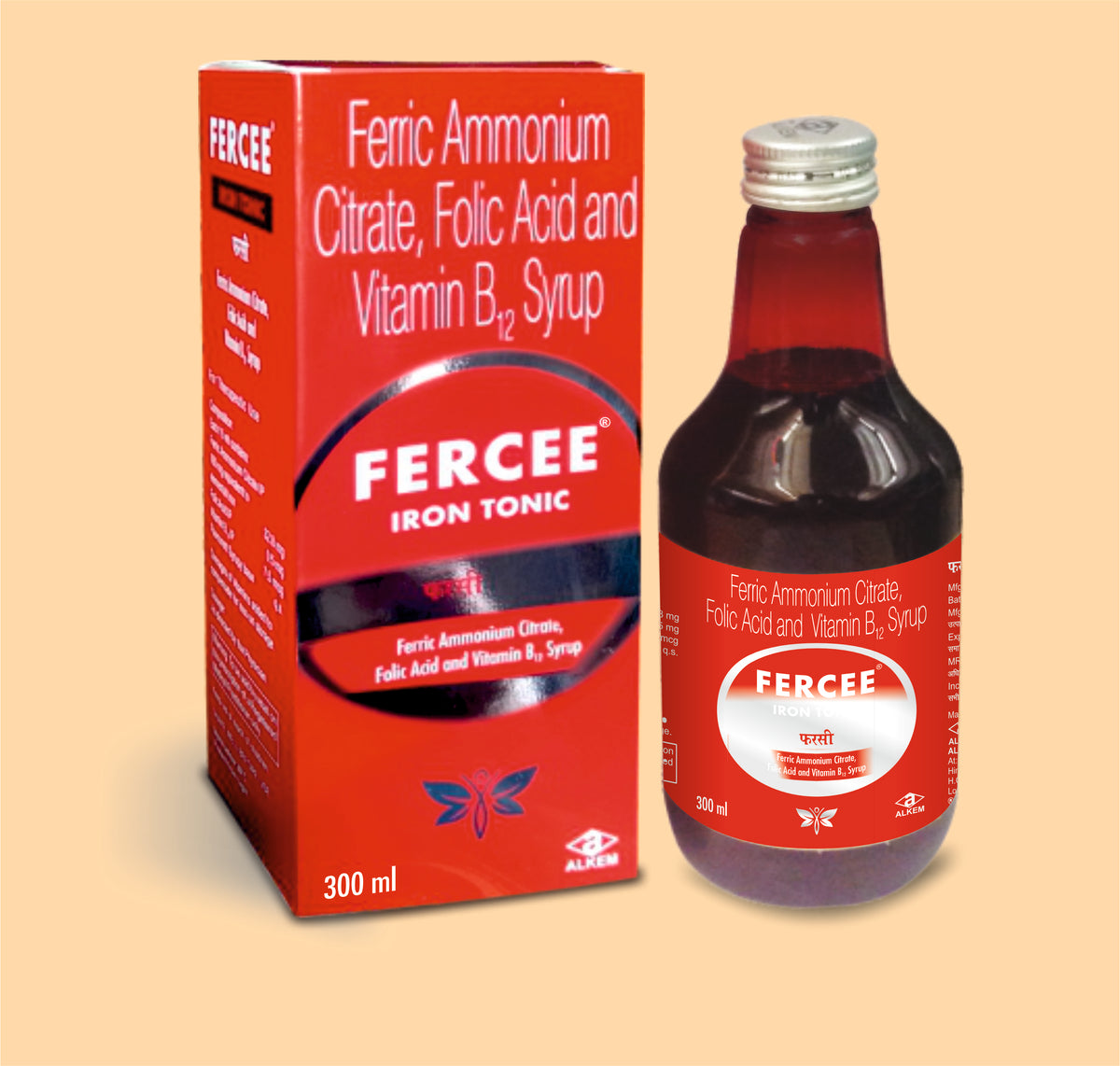Fercee Syrup (300Ml) (300Ml) Ferric Ammonium Citrate 160 Mg + Folic Acid 0.5 Mg + Vitamin B12 7.5 Mcg By Alkem