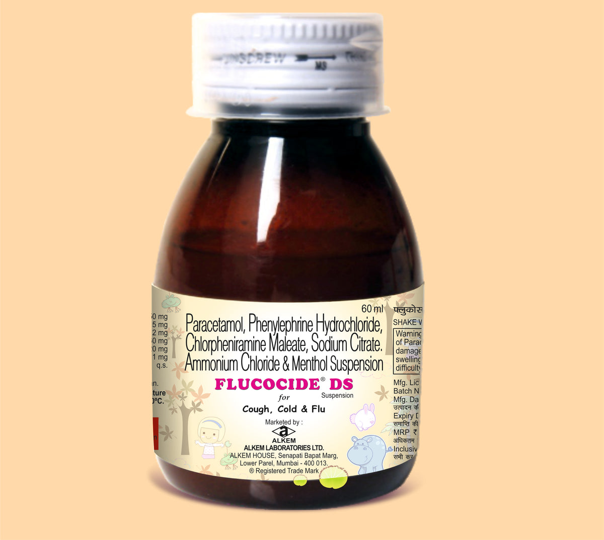 Flucocide Ds Suspension (60Ml) (60 Ml) Paracetamol 250 Mg + Phenylephrine Hydrochloride 5 Mg + Chlorpheniramine Maleate 2 Mg + Sodium Citrate 60 Mg + Ammonium Chloride 120 Mg + Menthol 1 Mg By Alkem
