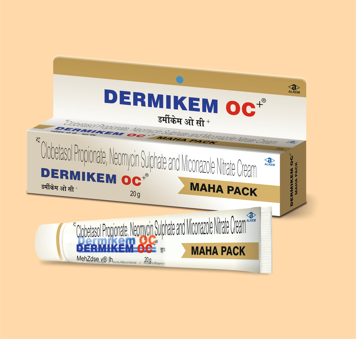 Dermikem Oc+ Cream (20G) (20 Gm) Clobetasol Propionate 0.05% W/W + Neomycin Sulphate 0.5% W/W + Miconazole Nitrate 2% W/W + Chlorocresol 0.1% W/W By Alkem