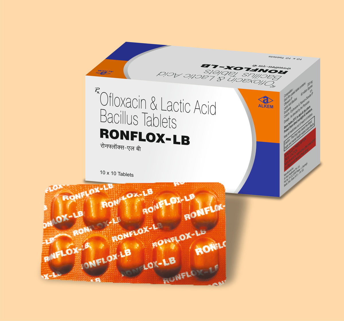Ronflox-Lb Tablets (10'S) (10S) Ofloxacin 200 Mg + Lactic Acid Bacillus 60 Million Spores By Alkem