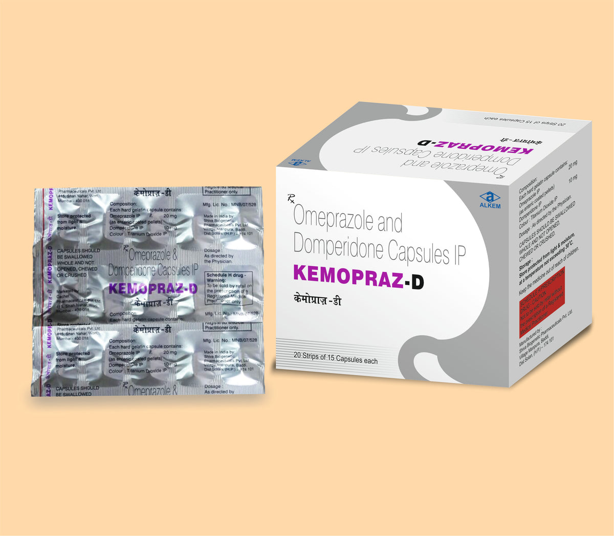 Kemopraz - D Capsules (15'S) (15'S) Omeprazole 20 Mg + Domperidone 10 Mg By Alkem