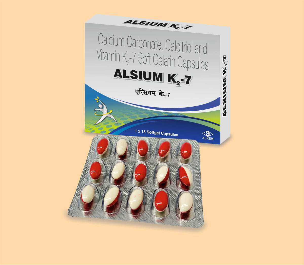 Alsium K2 - 7 Softgel Capsules (15'S) Calcitriol 0.25 Mcg + Calcium Carbonate 625 Mg + Vitamin K2-7 45 Mcg By Alkem