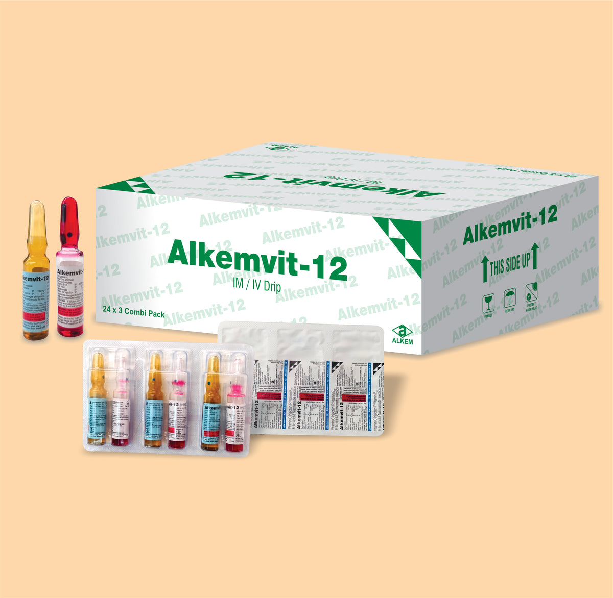 Alkemvit-12 Inj (Vial) Vitamin C 150 Mg + Vitamin B12 2500 Mcg + Folic Acid 0.7 Mg + Nicotinamide 12 Mg By Alkem