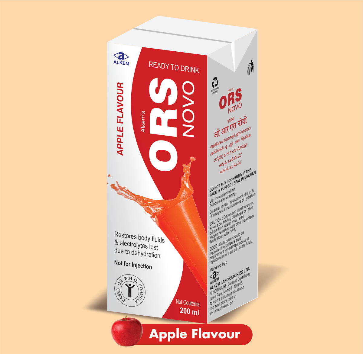Alkem'S Ors Novo Apple Flavour (200 Ml) (200 Ml) Ors Liquid By Alkem