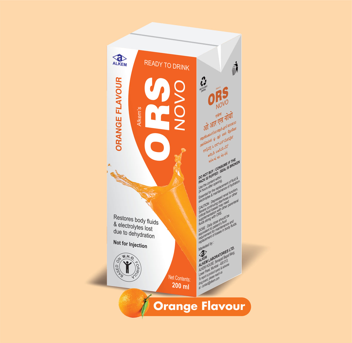 Alkem'S Ors Novo Orange Flavour (200 Ml) (200 Ml) Ors Liquid By Alkem