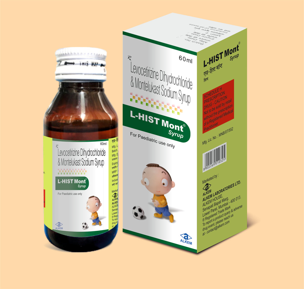 L-Hist Mont Suspension (60Ml) Levocetirizine Dihydrochloride 2.5 Mg + Montelukast Sodium 4 Mg By Alkem