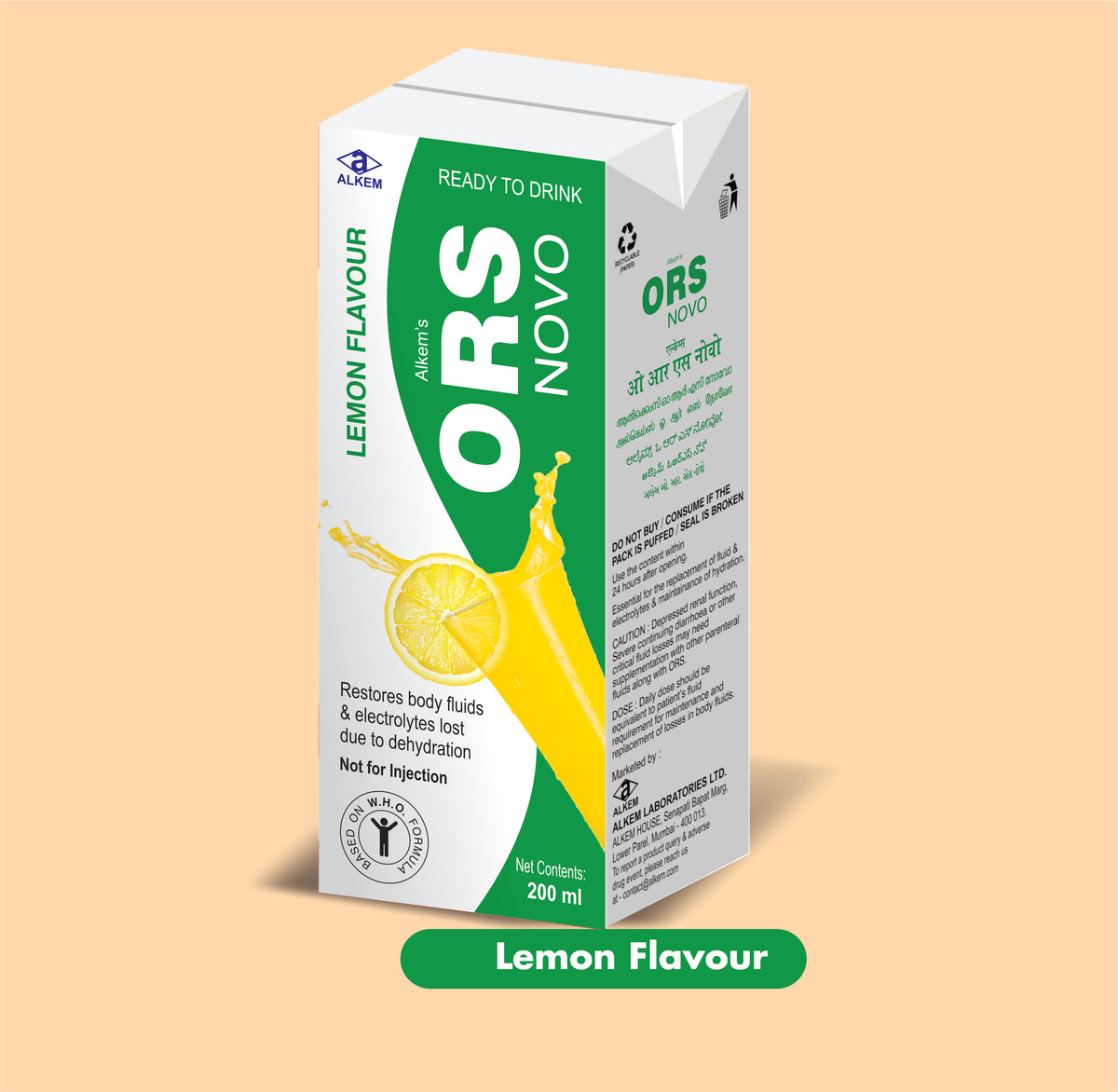 Alkem'S Ors Novo Lemon Flavour (200 Ml) (200 Ml) Ors Liquid By Alkem