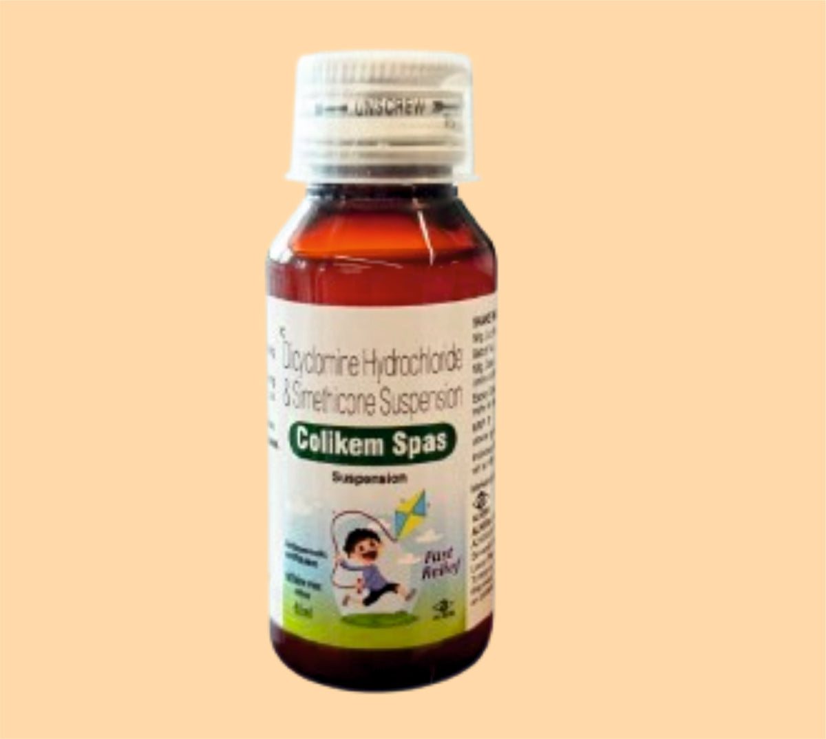 Colikem Spas Suspension (60 Ml) Dicyclomine Hydrochloride 10 Mg + Simethicone 40 Mg By Alkem