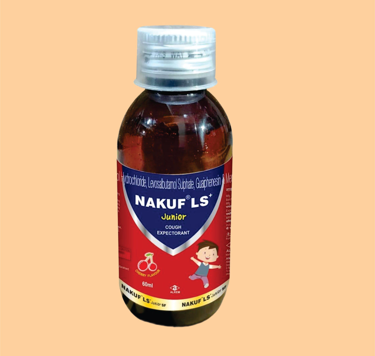 Nakuf Ls Junior Syruo (60 Ml) Ambroxol Hydrochloride 15 Mg + Levosalbutamol 0.5 Mg + Guaiphenesin 50 Mg + Menthol 0.5 Mg By Alkem
