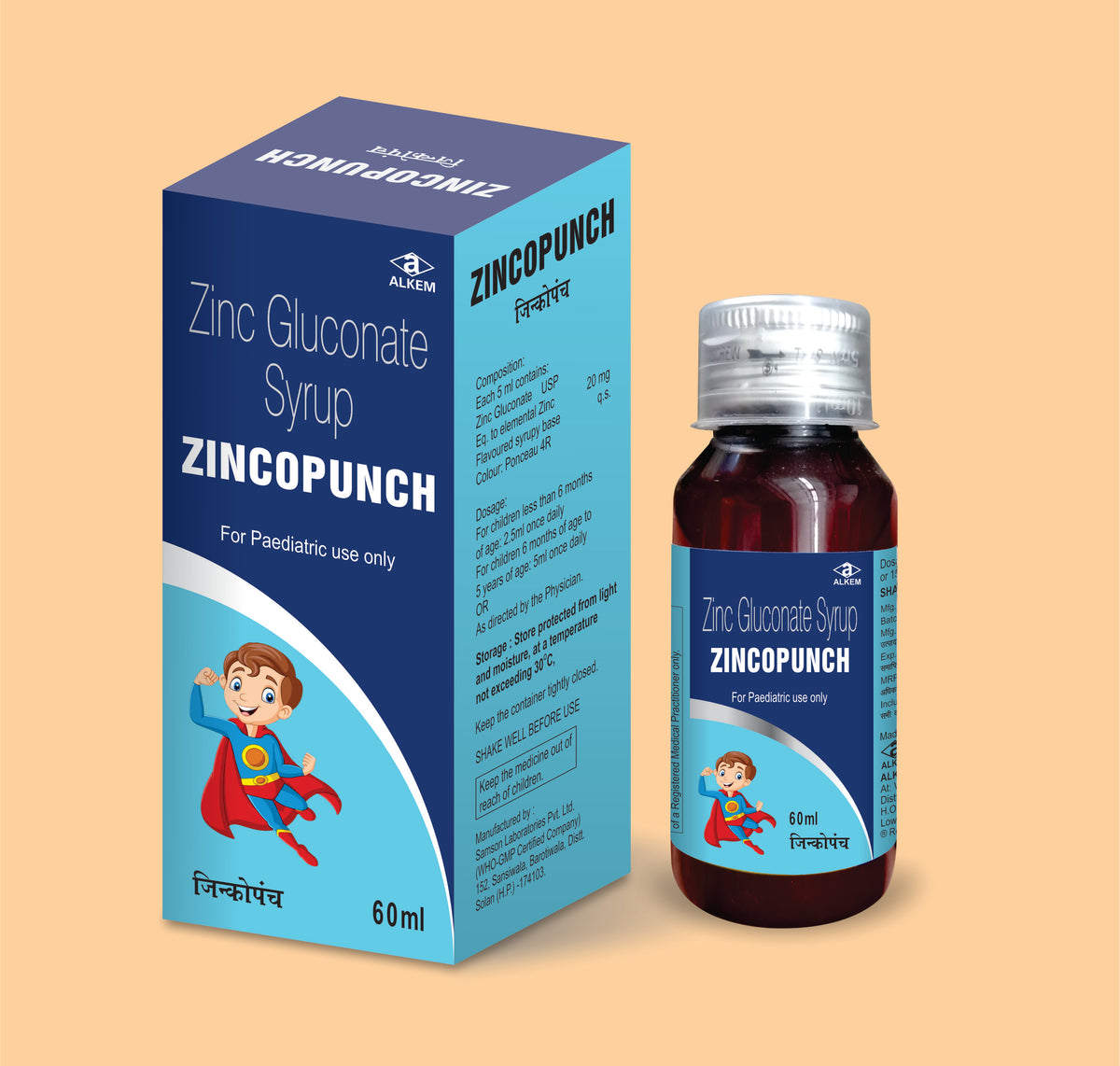 Zincopunch Syrup (60 Ml) Zinc Gluconate 20 Mg (Elemental Zinc) By Alkem