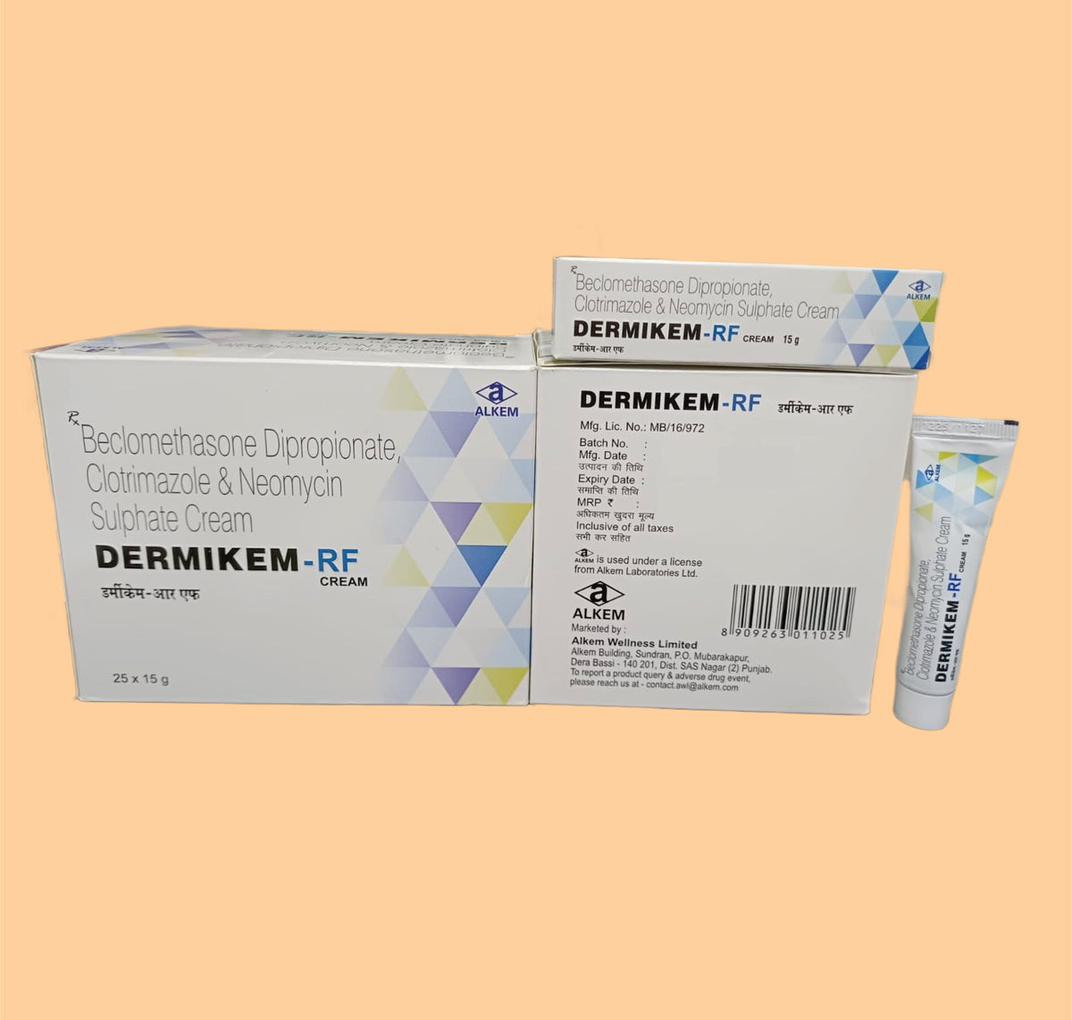 Dermikem-Rf Cream (15 Gm) Beclomethasone Dipropionate 0.025% W/W + Clotrimazole 1% W/W + Neomycin 0.5% W/W By Alkem