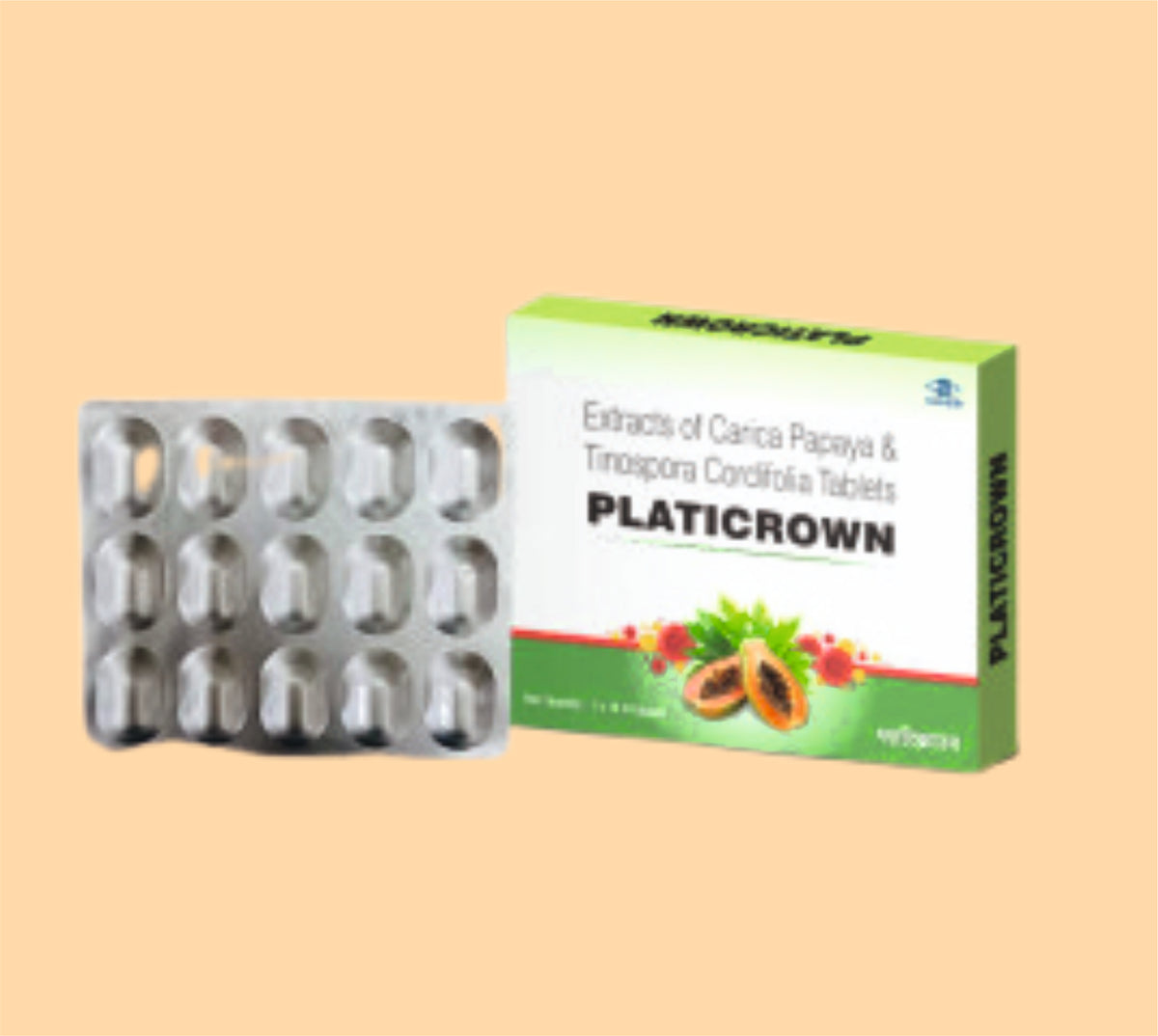 Platicrown Tab (15S) Erandakarkati (Carica Papaya) Leaf 825 Mg + Guduchi (Tinospora Cordifolia) Stem 150 Mg By Alkem