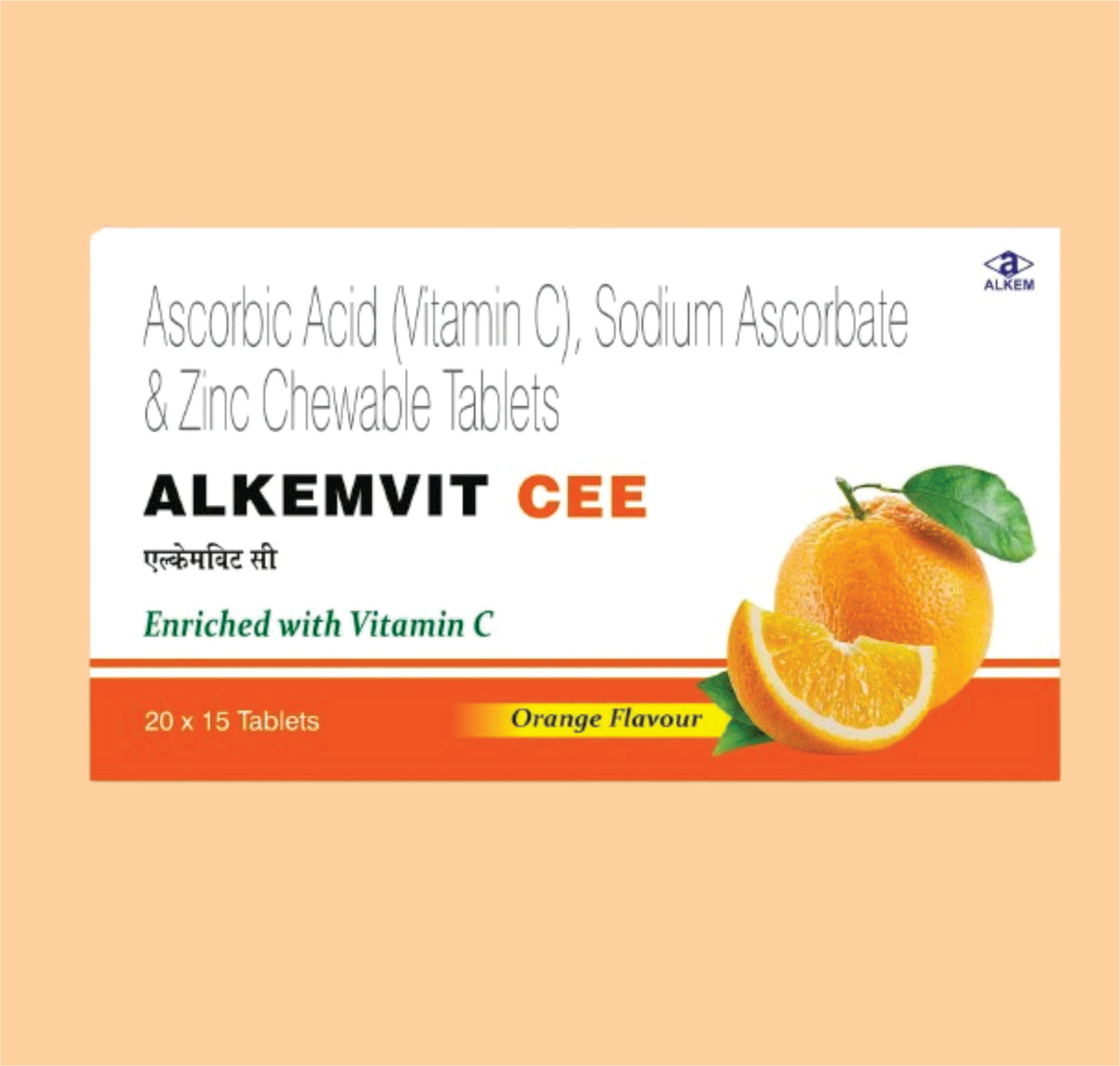 Alkemvit Cee Tablet (15'S) Ascorbic Acid (Vitamin C), Sodium Ascorbate & Zinc Chewable Tablet By Alkem