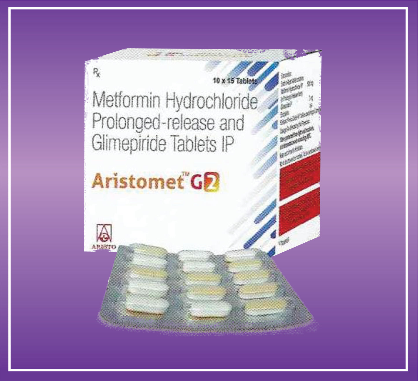 Aristomet G2 Tab (10x15) Glimepride 2mg + Metformin 500mg PR