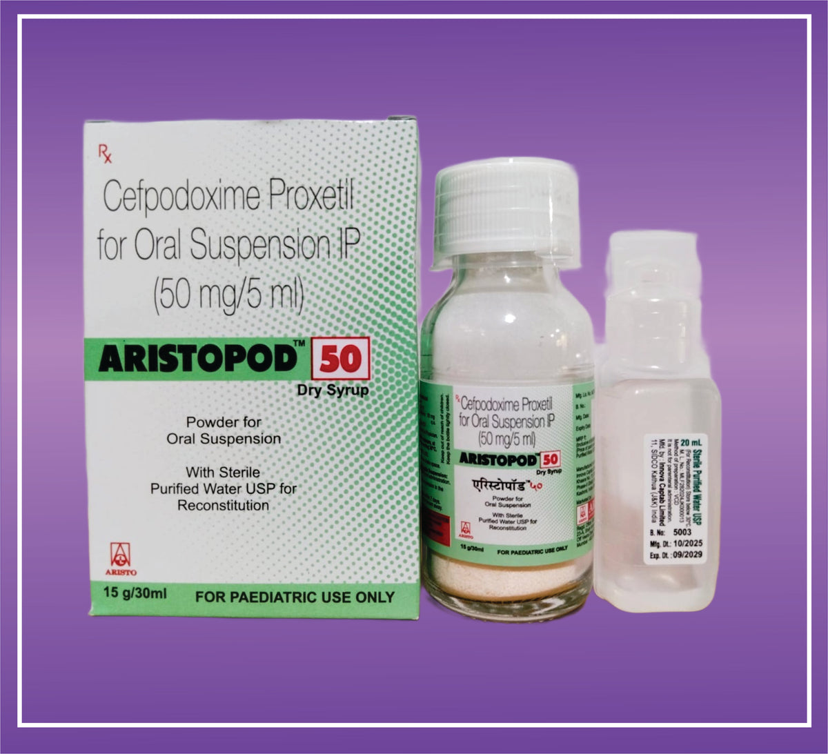 Aristopod 50 DS (30ml+SWFI) Cefpodoxime 50mg Dry Syrup With SWFI by Aristo