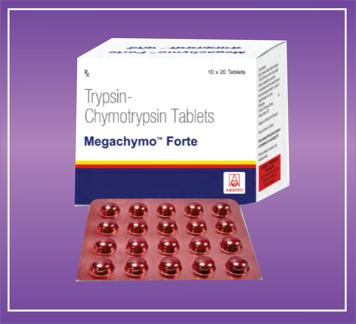 Megachymo Forte Tab (10x20) Trypsin-Chymotrypsin 100,000 Armour Units Tab by Aristo