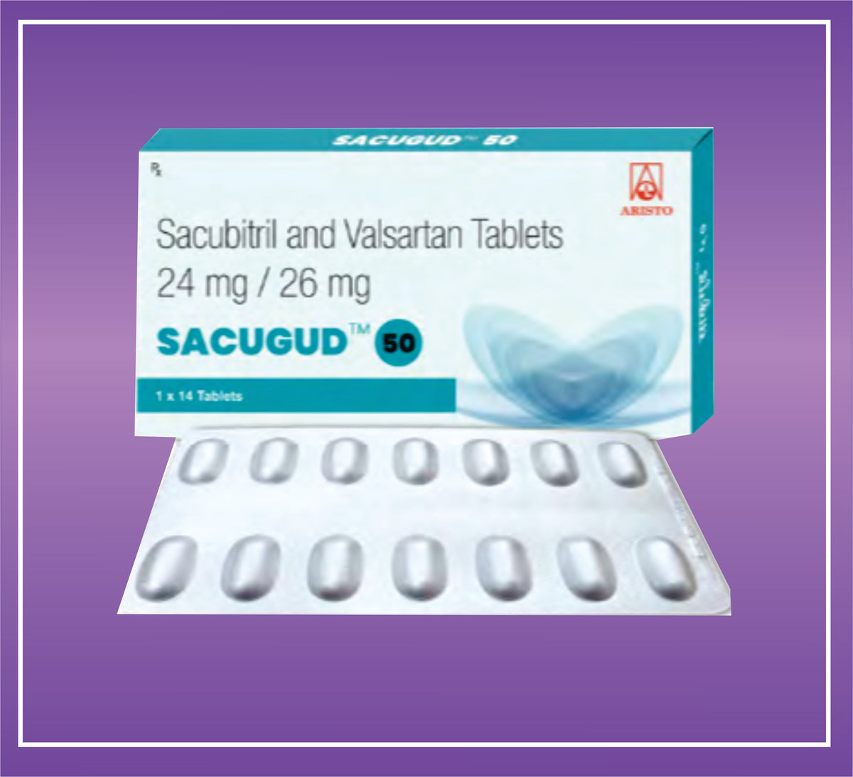 Sacugud 50 Tab (10x1x14) Sacubitril 24 mg, Valsartan 26 mg Tab by Aristo