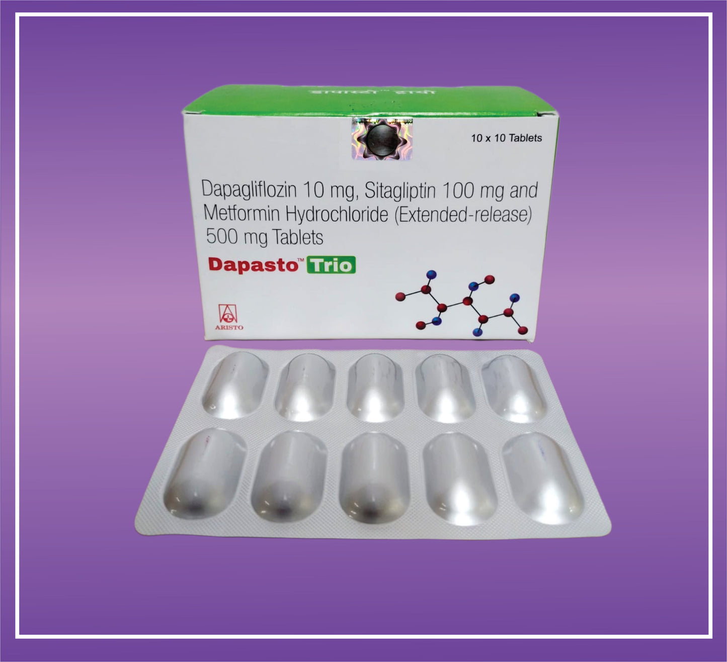 Dapasto Trio 500 Tab (10x10) Dapagliflozin 10mg + Metformin 500mg + Sitagliptin 100mg