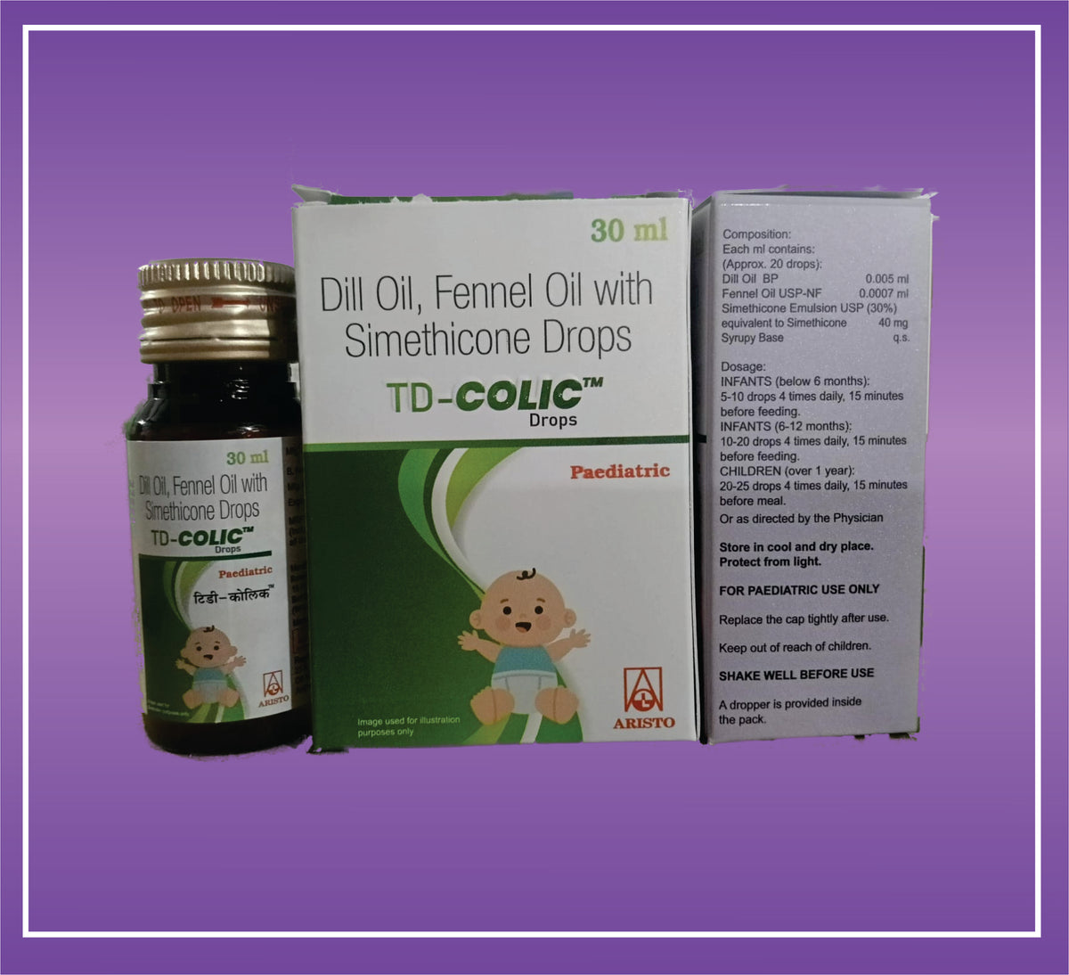 TD-Colic Syrup 30 ml (30ml) Dill oil 0.005ml Fennel oil 0.0007ml Simethicone 40.00 mg by Aristo
