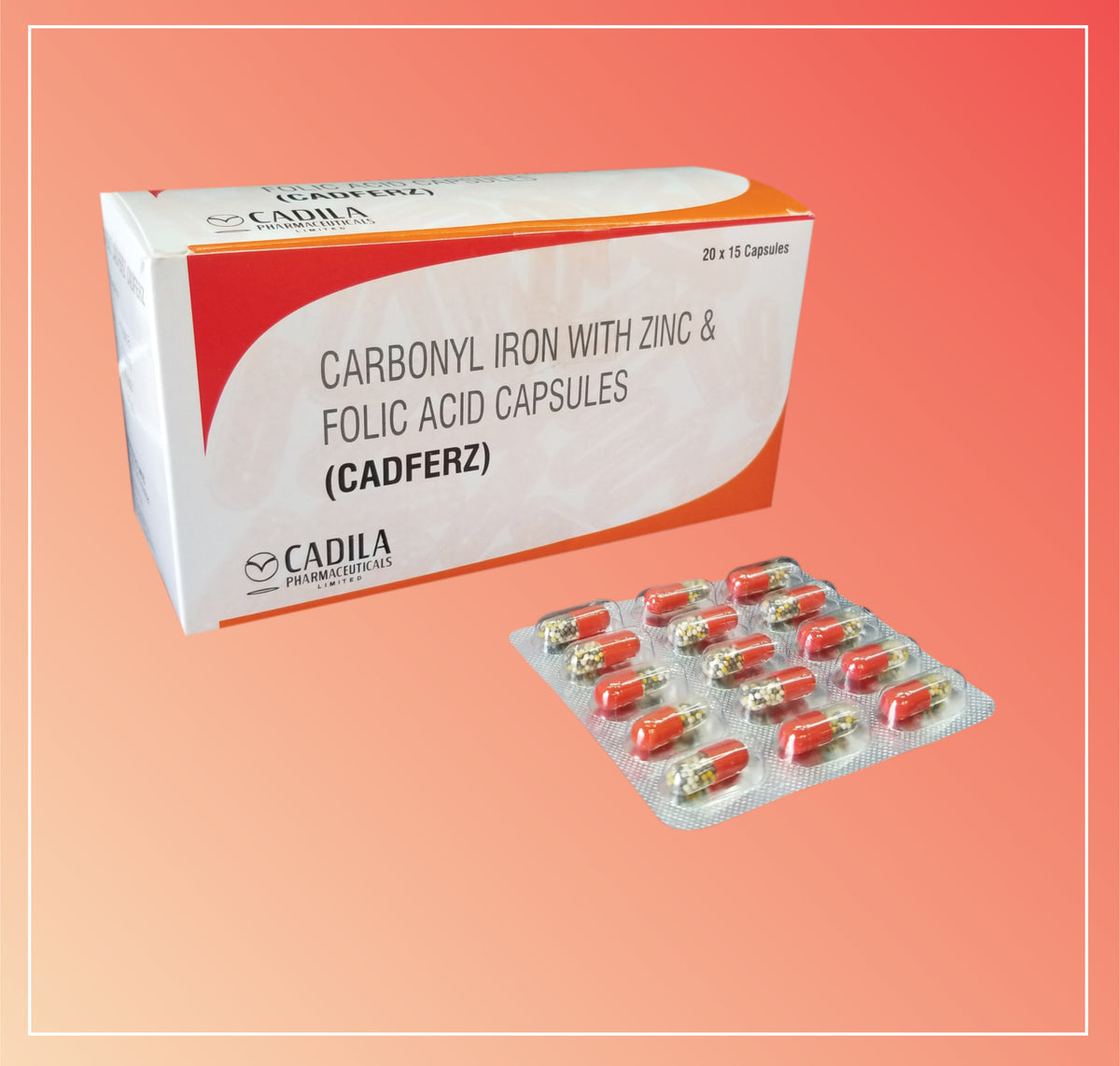 Cadferz (20X15 C) Carbonyl Iron 50 Mg + Zinc Sulphate Monohydrate 61.8 Mg + Folic Acid 0.5 Mg By Cadila
