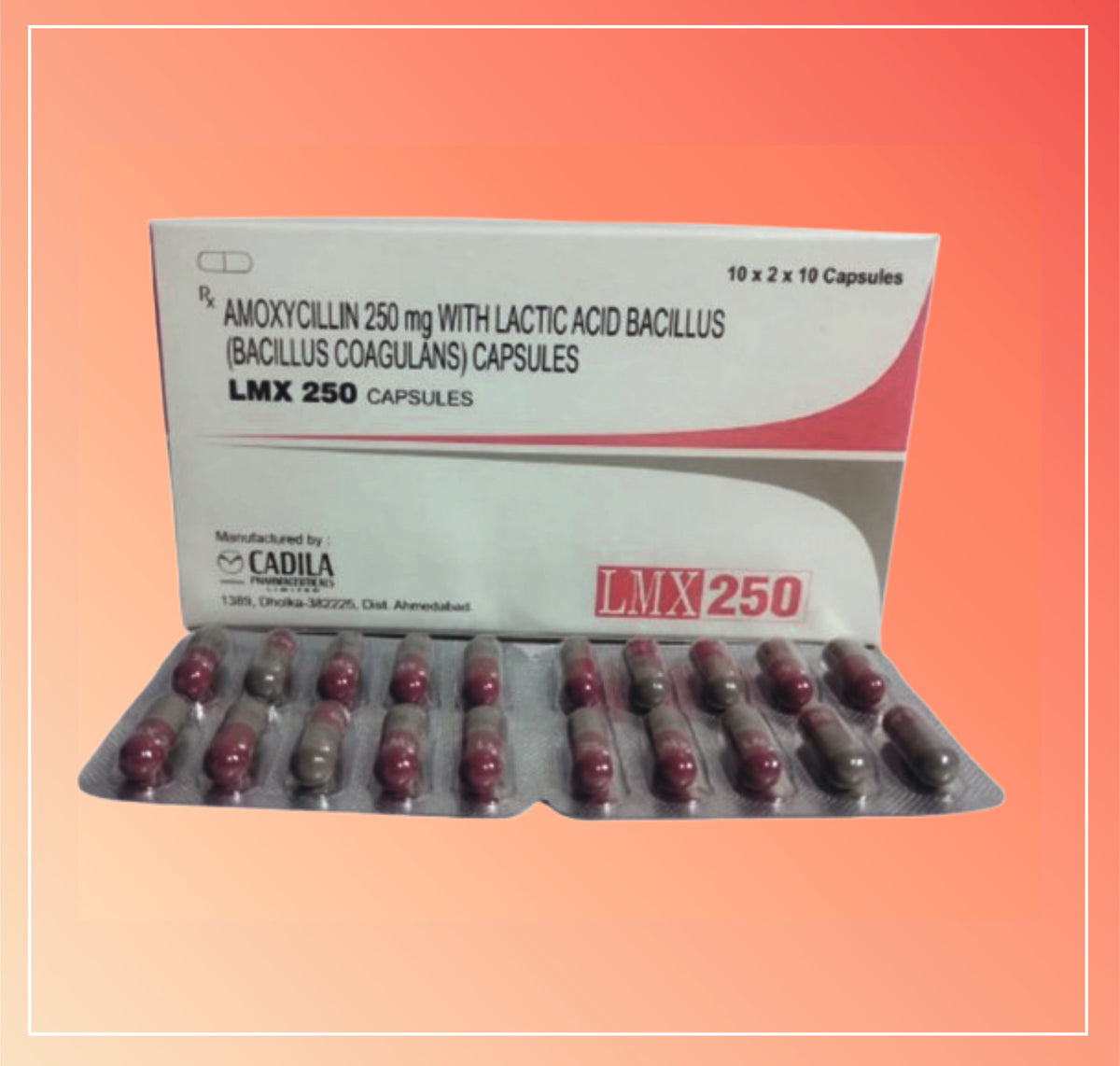 Lmx 250Mg Cap (20X10 C) Amoxycillin 250 Mg + Lactic Acid Bacillus 1.7 Billion Spores By Cadila