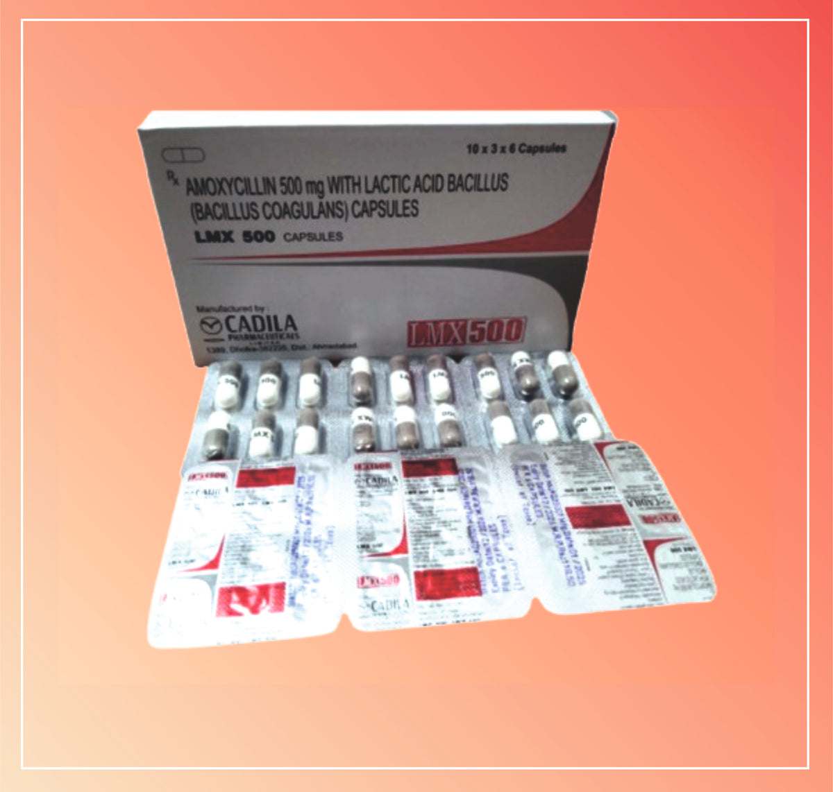 Lmx 500Mg Cap (30X6 C) Amoxycillin 500 Mg + Lactic Acid Bacillus 1.7 Billion Spores By Cadila