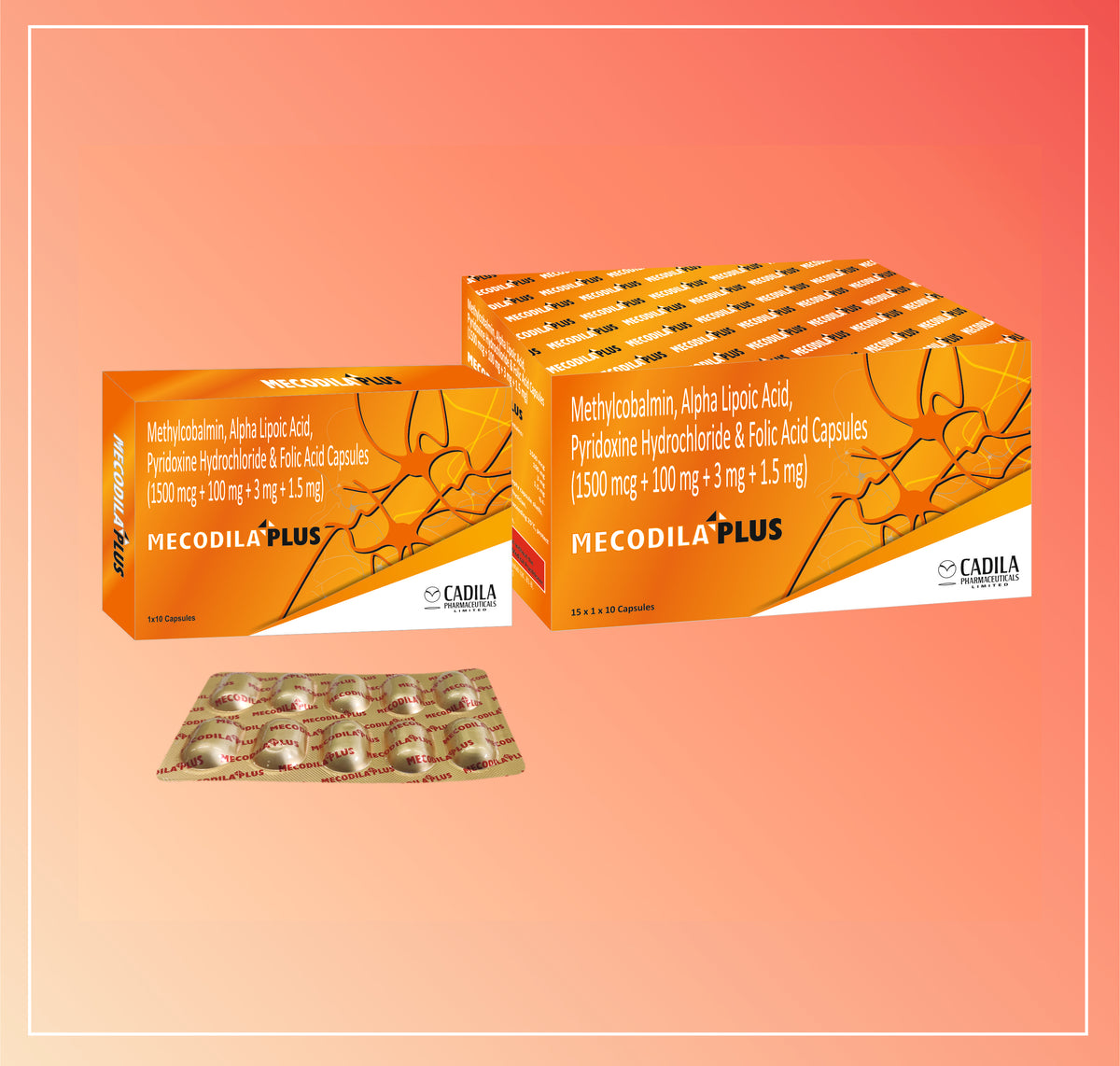 Mecodila Plus Cap (15X10 C) Methylcobalamin 1500Mcg., Alpha Lipoic Acid Usp 100Mg, Pyridoxine Hydrochloride 3 Mg By Cadila