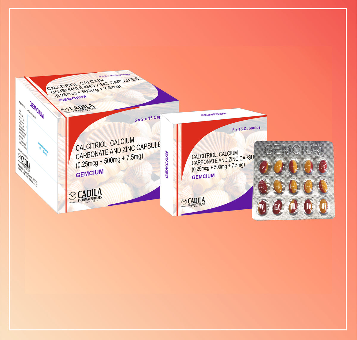 Gemcium 15 Cap (10X15 C) Calcitriol 0.25 Mcg + Elemental Calcium 500 Mg + Zinc 7.5 Mg By Cadila