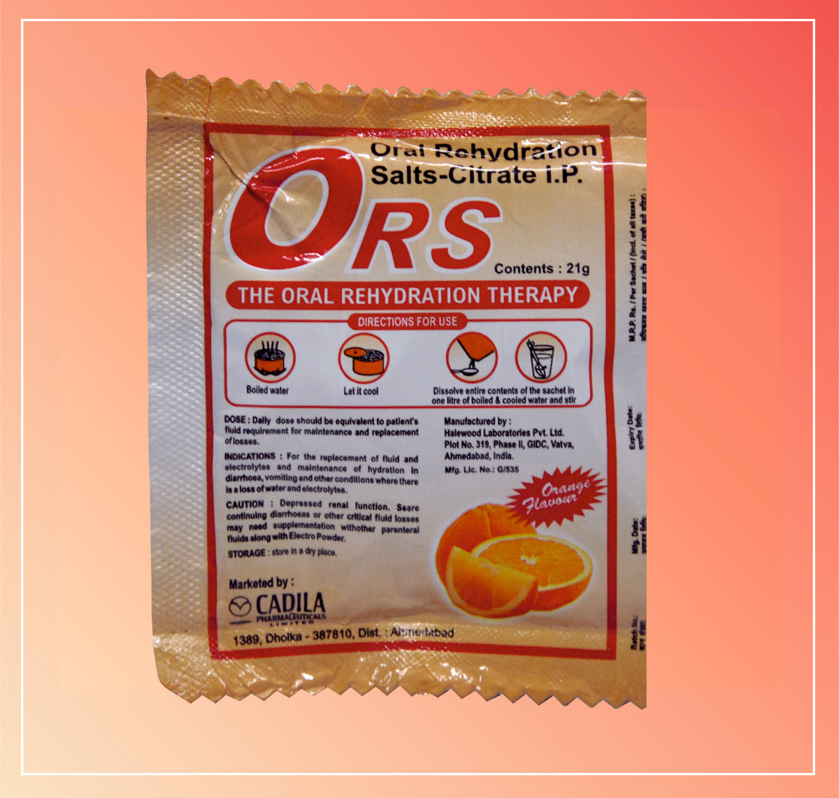 Ors Orange Flavour 21.8 Gm (21Gm Sachet) Ors Powder By Cadila
