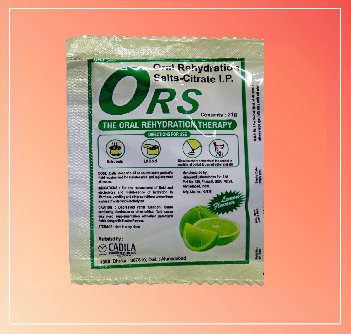 Ors Lemon Flavour 21.8 Gm (21Gm Sachet) Ors Powder By Cadila