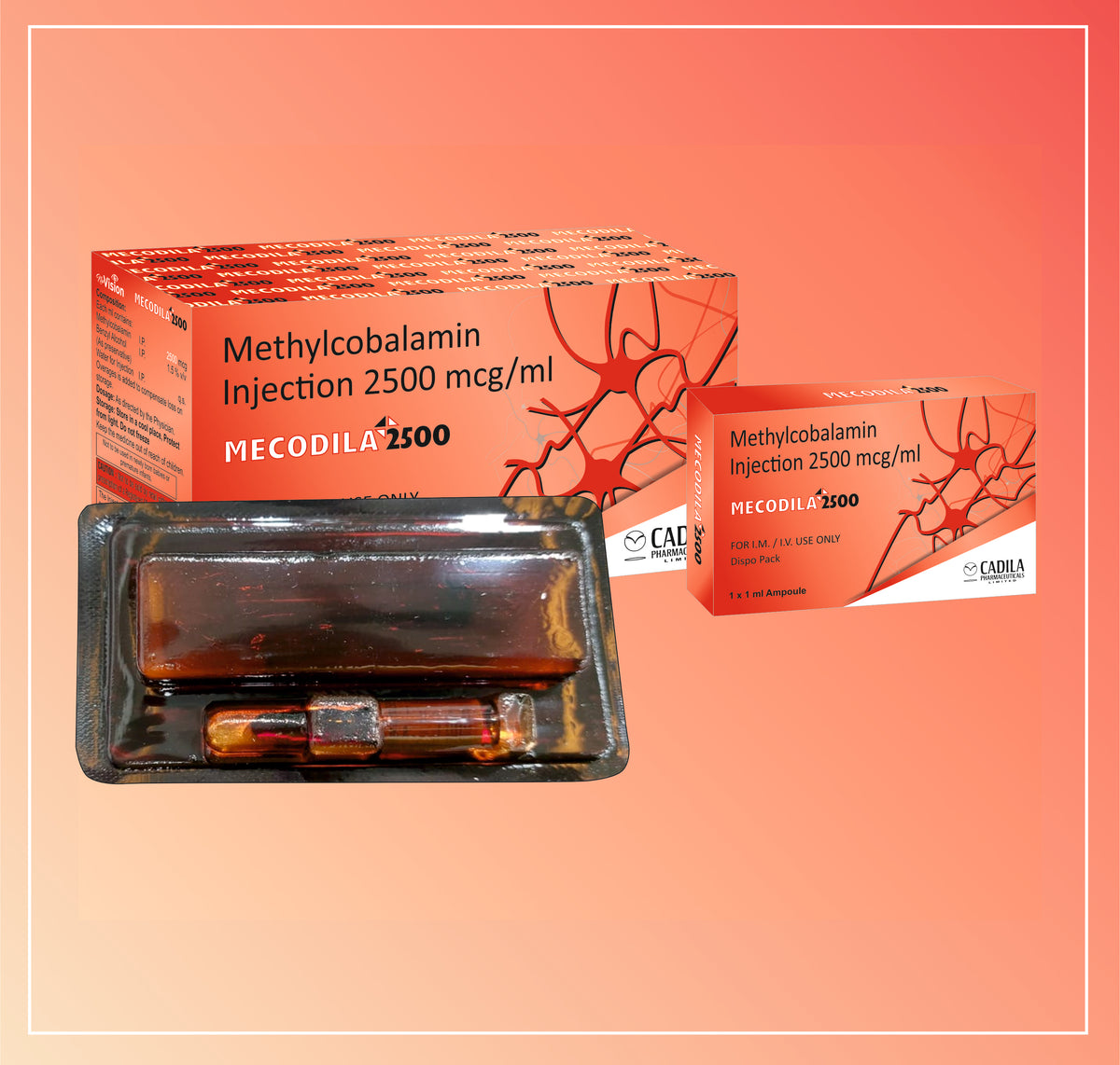 Mecodila 2500Mcg Inj. (10X1 Ml Amp) Mecobalamin 2500 Mcg By Cadila