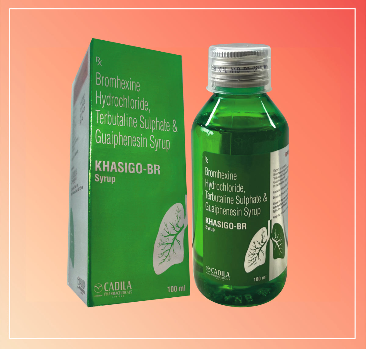 Khasigo Br 100 Ml (1X100 Ml) Terbutaline Sulphate 1.25 Mg + Bromhexine Hydrochloride 4 Mg + Guaiphenesin 50 Mg + Menthol 2.5 Mg By Cadila