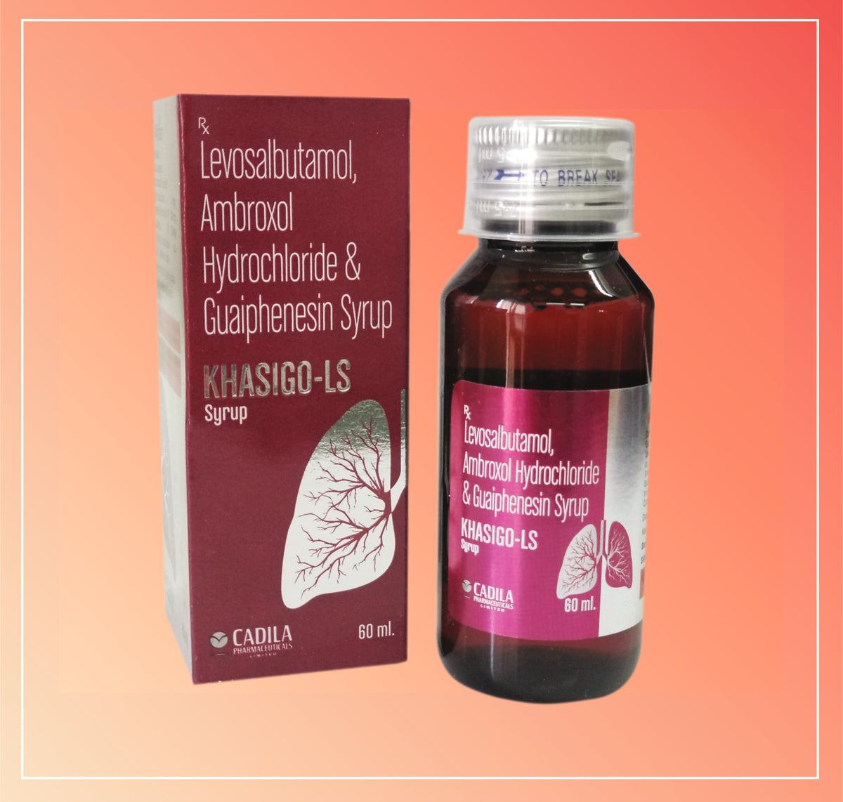 Khasigo Ls 60 Ml (1X60 Ml) Ambroxol Hydrochloride 30 Mg + Guaiphenesin 50 Mg + Levosalbutamol 1 Mg By Cadila
