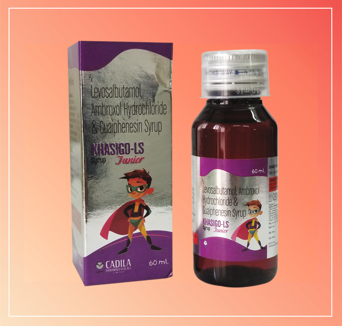 Khasigo Ls Junior 60 Ml (1X60 Ml) Ambroxol Hydrochloride 15 Mg + Guaiphenesin 50 Mg + Levosalbutamol 0.5 Mg By Cadila