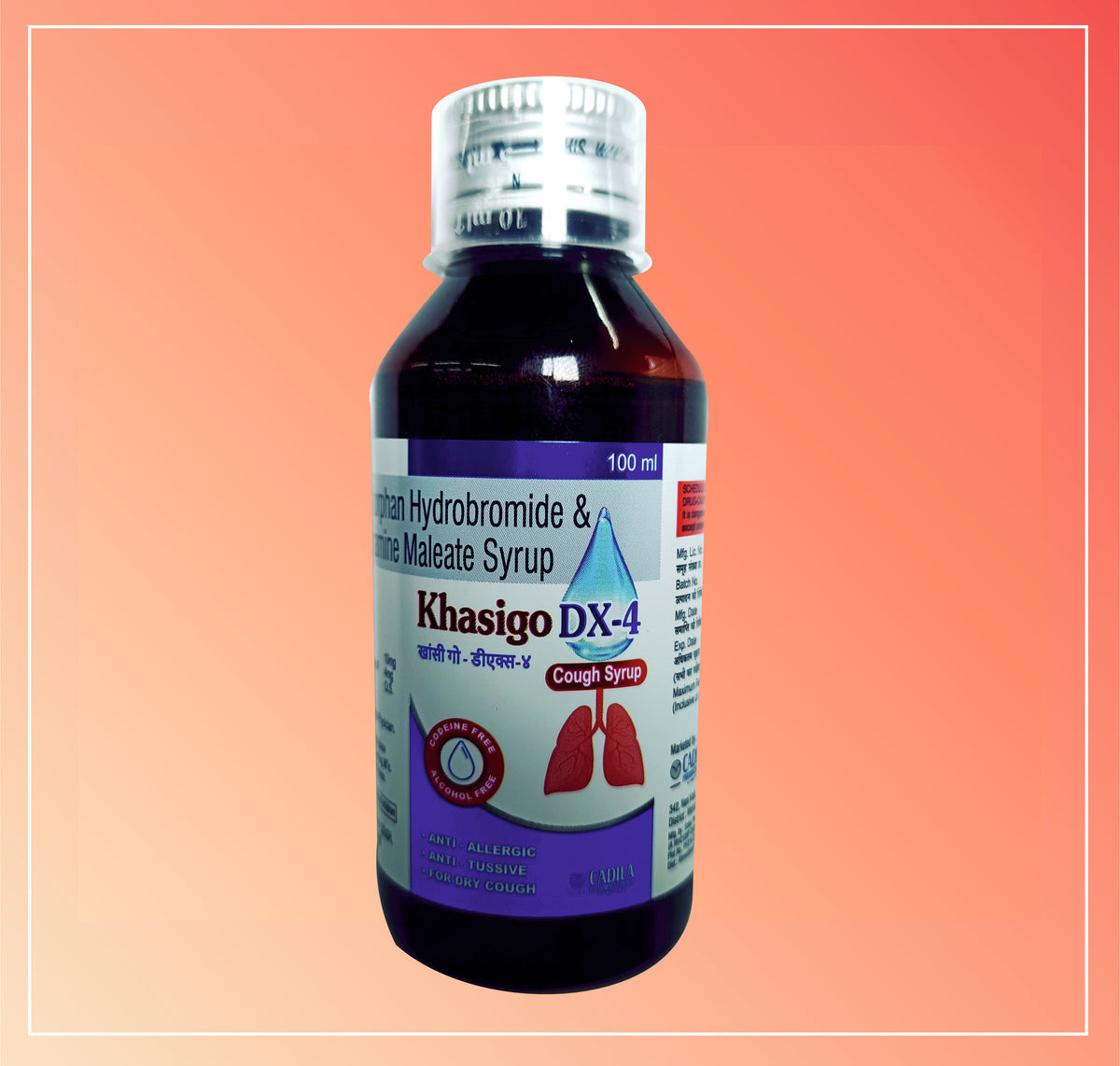 Khasigo Dx 4 (1X100 Ml) Dextromethorphan Hydrobromide 10 Mg + Chlorpheniramine Maleate 4 Mg By Cadila