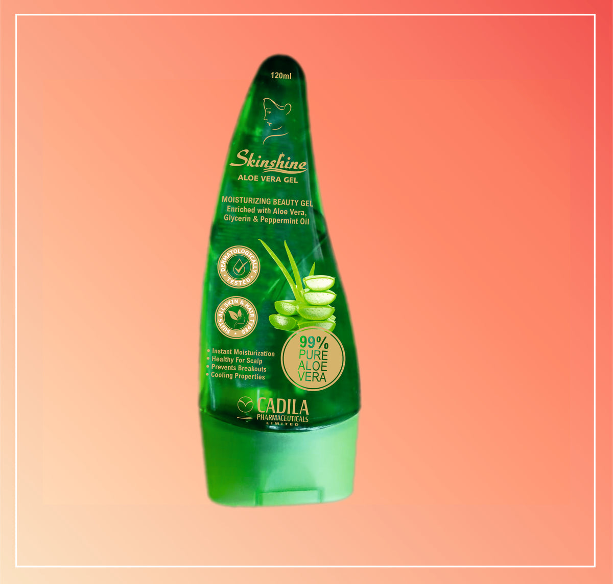 Skinshine Aloe Vera Gel (1 X120Ml ) Enriched With Aloe Vera,Glycerin,& Pippermint Oil By Cadila