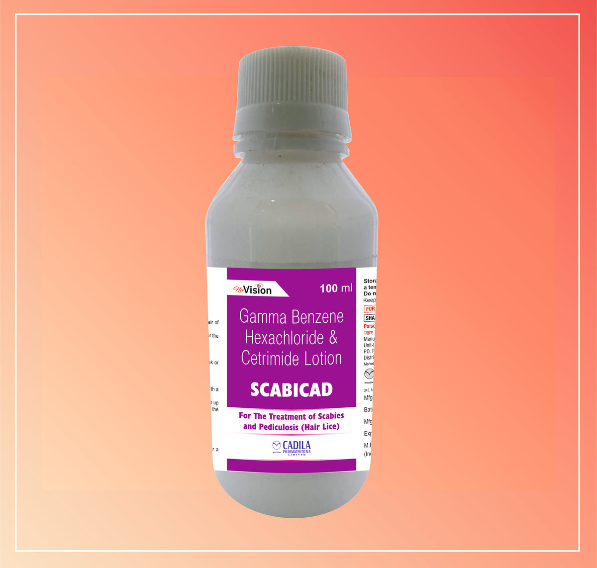 Scabicad Lotion 100 Ml (100 Ml) Gamma Benzene Hexachloride 1% W/V+ Cetrimide 0.1%W/V Lotion By Cadila