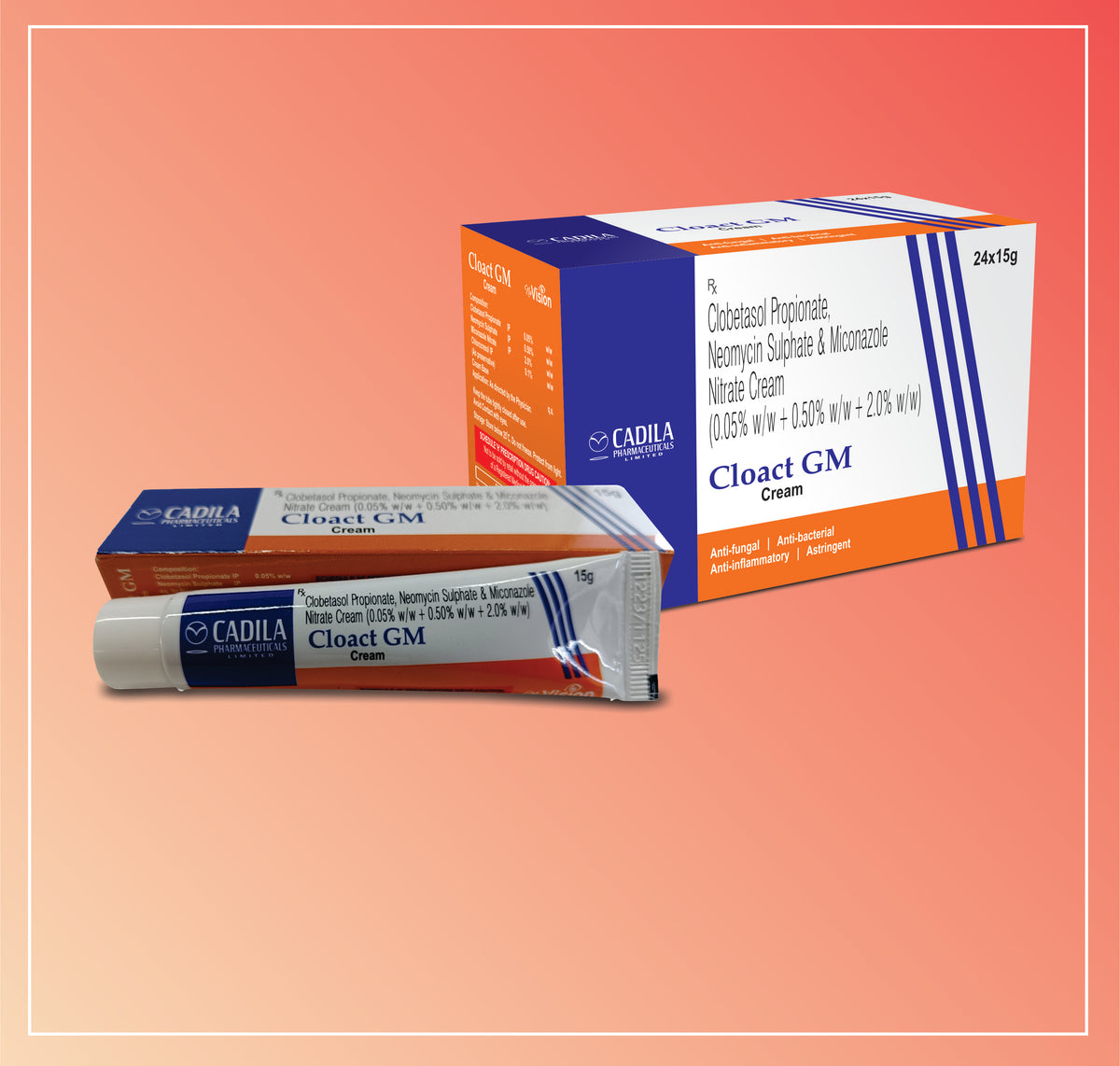 Cloact Gm Cream 15 Gm (15 Gm) Clobetasol Propionate 0.05% + Neomycin Sulphate 0.1% + Miconazole Nitrate 2% By Cadila