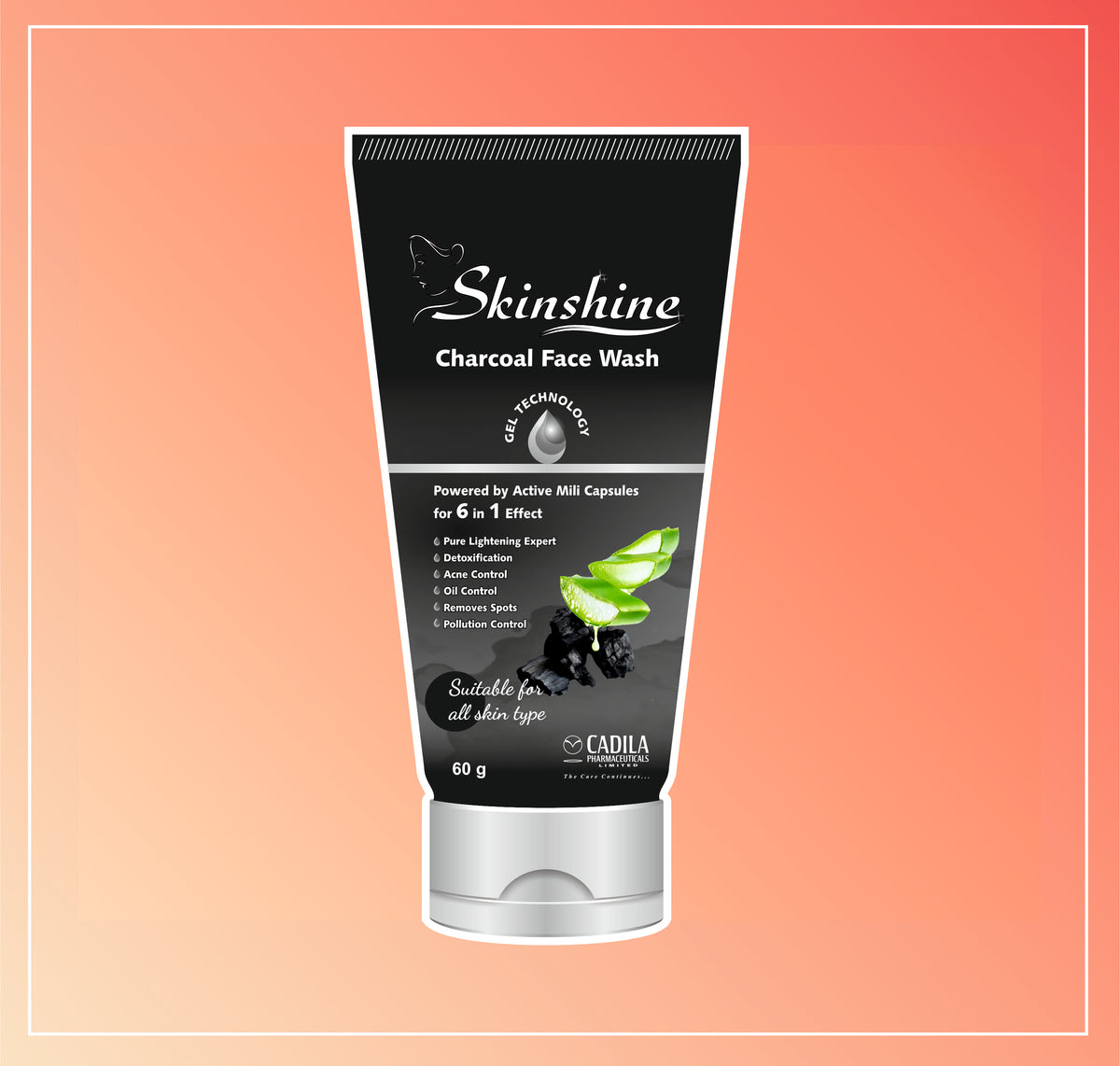 Skinshine Charcoal Face Wash 60 Gm (1 No.) Charcoal Face Wash By Cadila