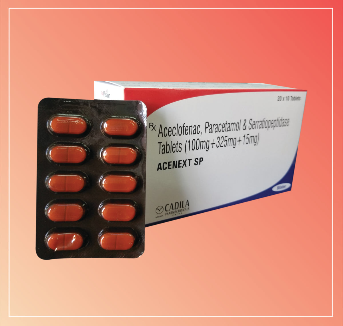 Acenext Sp Tab (Blister) (20X10 T) Aceclofenac 100 Mg + Paracetamol 350 Mg + Serratiopeptidase 15 Mg By Cadila