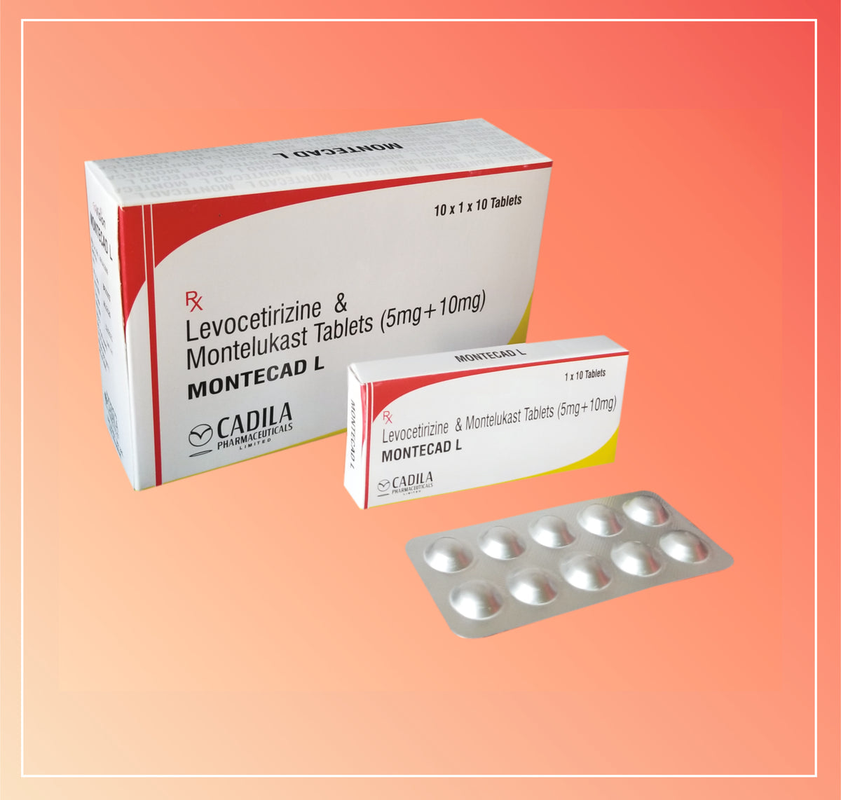 Montecad L Tab (10X1 X10 T) Montelukast 10 Mg+ Levocetirizine 5 Mg By Cadila